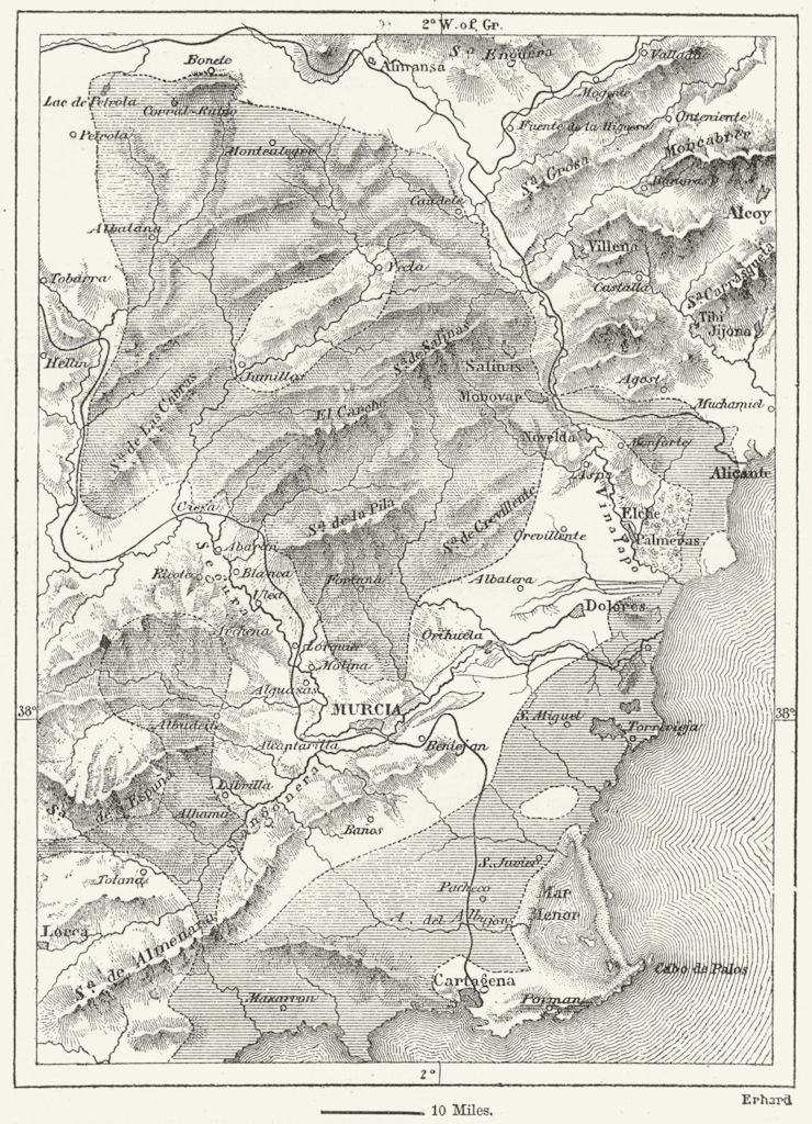 SPAIN. Steppes of Murcia, sketch map c1885 old antique vintage plan chart